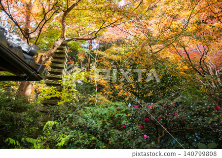 Stone pagoda decor at Rurikoin Temple autumn leaf garden, Kyoto Stone pagoda decor at Rurikoin Temple autumn leaf garden, Kyoto 140799808