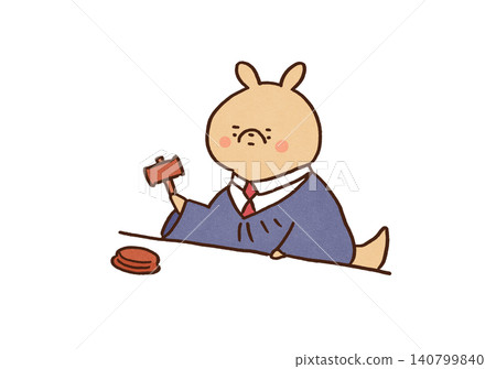 A kangaroo dressed as a judge, wearing a judicial robe and holding a gabel in one hand (kangaroo court) 140799840