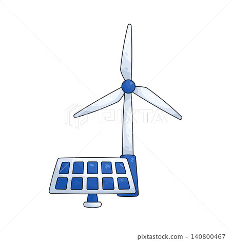 Illustration of wind turbine and solar panel Illustration of wind turbine and solar panel 140800467
