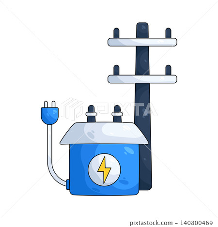 Illustration of electrical transformer and power pole 140800469