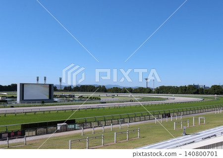 Racecourse and spectator area at Kyoto Racecourse Home Stretch Racecourse and spectator area at Kyoto Racecourse Home Stretch 140800701