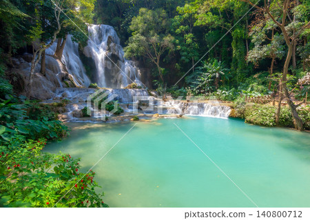 uang Si Waterfall in Tropical Rainforest, Luang Prabang, Laos uang Si Waterfall in Tropical Rainforest, Luang Prabang, Laos 140800712