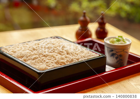 A close-up of cold soba noodles, conveying the texture of Japanese cuisine. A close-up of cold soba noodles, conveying the texture of Japanese cuisine. 140800838