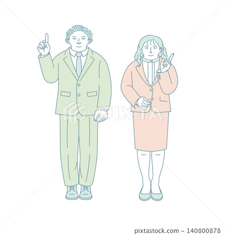 A male and female business person pointing their fingers. A male and female business person pointing their fingers. 140800878