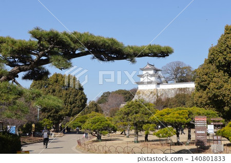 Akashi Park, Hyogo Prefecture, and the turrets of Akashi Castle (castle ruins park) 140801833