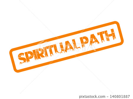 Distinctive Spiritual Path text within an orange textured stamp marking a significant personal journey Distinctive Spiritual Path text within an orange textured stamp marking a significant personal journey 140801887