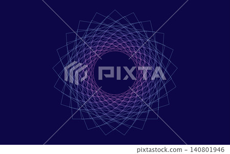Circular geometric line art created with overlapping blue and pink squares. Circular geometric line art created with overlapping blue and pink squares. 140801946