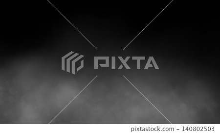 Dark fog and smoke texture drifts across a black cinematic background with copy space, useful for trailers, posters, mystery scenes and dramatic banner design. 140802503