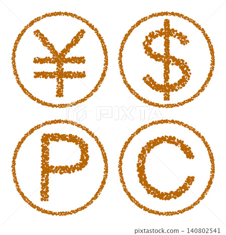 Crayon-style hand-drawn stamp-style icons: Money and points coin set Crayon-style hand-drawn stamp-style icons: Money and points coin set 140802541