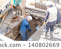 Seismic reinforcement work on combined sewer pipes (rehabilitation method), public sewer construction for public manholes and sewer pipes, excavation of buried objects, manual labor, shovel, ceramic pipes, aging. 140802669