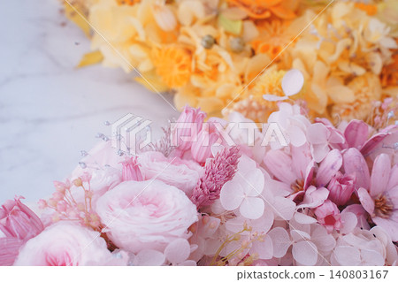 Yellow and pink flower wreath Yellow and pink flower wreath 140803167
