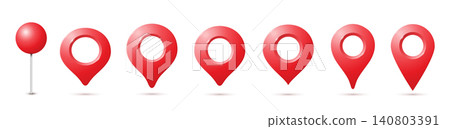 Set of seven realistic map pins on a white background. Set of seven realistic map pins on a white background. 140803391