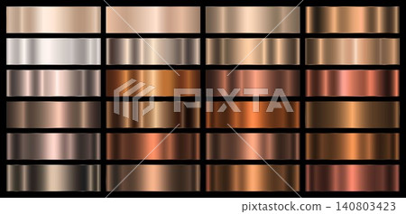 Set of metallic gradients in different colors. Gold, brown, platinum metallic gradients on a black background. Set of metallic gradients in different colors. Gold, brown, platinum metallic gradients on a black background. 140803423