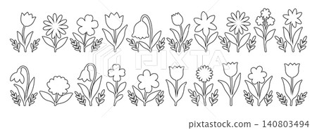 Set of icons with abstract, summer-spring flowers. Set of icons with abstract, summer-spring flowers. 140803494
