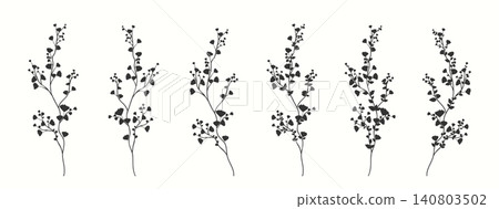 Set of branches with flowers and leaves of various shapes. Manual vector illustration. Set of branches with flowers and leaves of various shapes. Manual vector illustration. 140803502