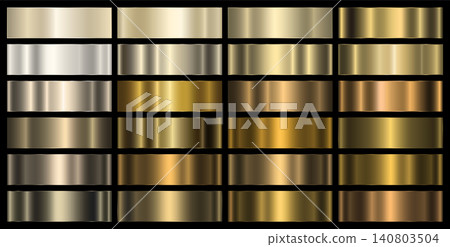 Set of gold and platinum metallic gradients on a black background. Set of gold and platinum metallic gradients on a black background. 140803504