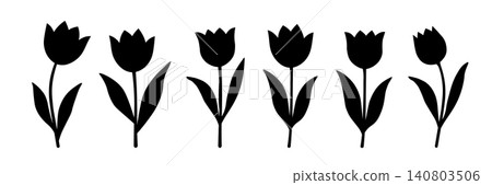 Set of silhouettes of tulips on a white background. Summer and spring flowers. Set of silhouettes of tulips on a white background. Summer and spring flowers. 140803506