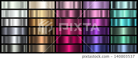A set of shiny colored metallic gradients on a black background. A collection of metal banners. A set of shiny colored metallic gradients on a black background. A collection of metal banners. 140803537