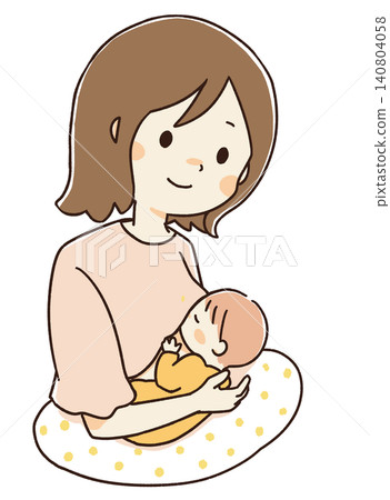 A hand-drawn illustration of a mother breastfeeding her baby. A hand-drawn illustration of a mother breastfeeding her baby. 140804058