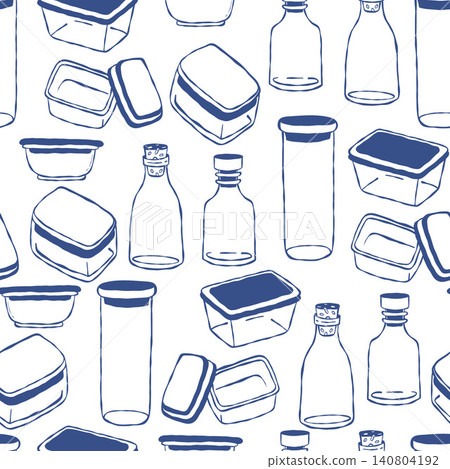 Food Storage Containers and Glass Jars Seamless Pattern. Lunch Box, Bottles and Kitchen Kitchenware on White Background. Blue Outline Hand-Drawn Doodle. Vector Illustration for Culinary Design. Food Storage Containers and Glass Jars Seamless Pattern. Lunch Box, Bottles and Kitchen Kitchenware on White Background. Blue Outline Hand-Drawn Doodle. Vector Illustration for Culinary Design. 140804192
