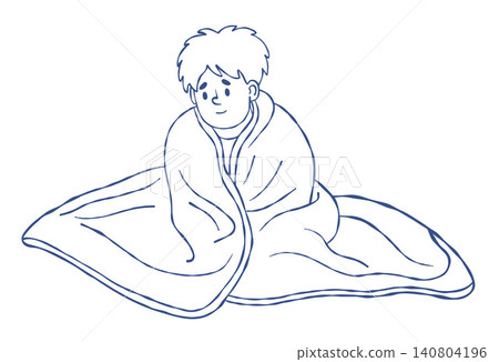 ADHD Boy Sitting with Sensory Weighted Blanket. Autism Kids Anxiety Relief Calming Deep Pressure Therapy. Hyperactivity Attention Focus. Line Art. Child Wrapped in Heavy Quilt. Vector Illustration. ADHD Boy Sitting with Sensory Weighted Blanket. Autism Kids Anxiety Relief Calming Deep Pressure Therapy. Hyperactivity Attention Focus. Line Art. Child Wrapped in Heavy Quilt. Vector Illustration. 140804196