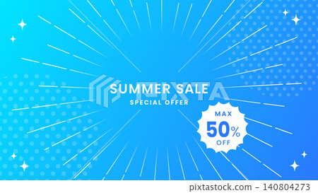 A refreshing summer sale background image featuring a blue radial design. 140804273