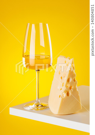 Glass of white wine with cheese on yellow background food pairing concept Glass of white wine with cheese on yellow background food pairing concept 140804851