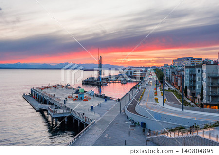 Seattle skyline during sunset with vibrant sky colors and city lights Seattle skyline during sunset with vibrant sky colors and city lights 140804895