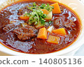 A traditional Hungarian dish: beef and paprika goulash (goulash soup). 140805136