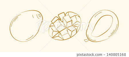 Hand-drawn mango fruit in line art style for grocery shop, farmers market, summer packaging, ingredients, event decor Hand-drawn mango fruit in line art style for grocery shop, farmers market, summer packaging, ingredients, event decor 140805168