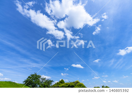 Early summer blue sky, clouds, and trees Early summer blue sky, clouds, and trees 140805392