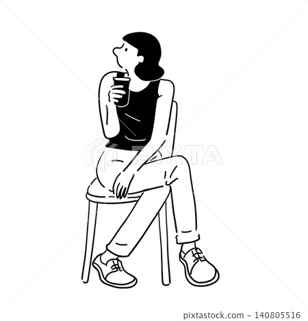 一位身穿時尚服飾的女士擺出優雅的坐姿。 一位身穿時尚服飾的女士擺出優雅的坐姿。 140805516
