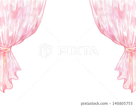 一幅水彩畫的紅色窗簾框 一幅水彩畫的紅色窗簾框 140805755