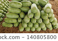 Light green long watermelons displayed on dry grass in Karachi wholesale fruit market during summer 140805800