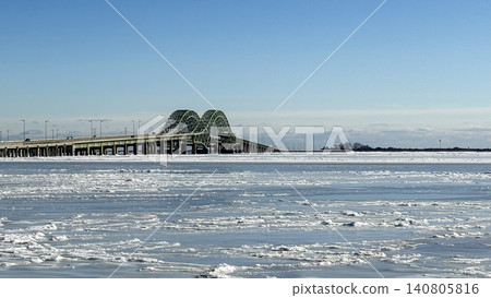 Bridge Over Frozen Great South Bay in West Islip in 2026 Bridge Over Frozen Great South Bay in West Islip in 2026 140805816