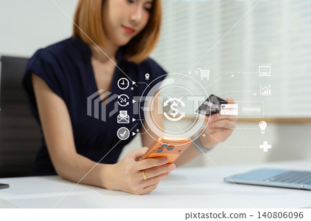online shopping concept, woman shopping online is a form of electronic commerce from a seller over internet. online shopping concept, woman shopping online is a form of electronic commerce from a seller over internet. 140806096