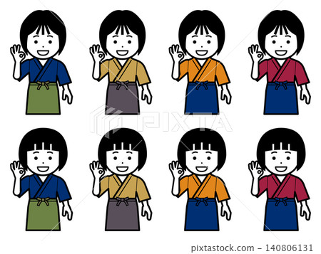 Icon of a woman in a samue (traditional Japanese work clothes) and apron making an OK sign. 140806131