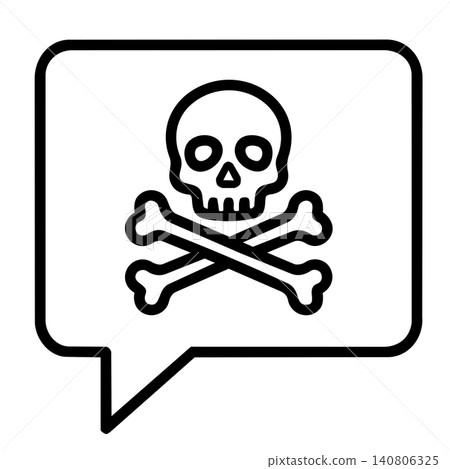 Skull and crossbones danger warning in speech bubble, minimalist line art icon for toxic alert and security. Skull and crossbones danger warning in speech bubble, minimalist line art icon for toxic alert and security. 140806325