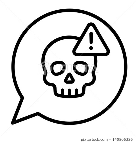 Skull with exclamation warning sign in speech bubble, minimalist line art icon for danger alert and security notification. Skull with exclamation warning sign in speech bubble, minimalist line art icon for danger alert and security notification. 140806326