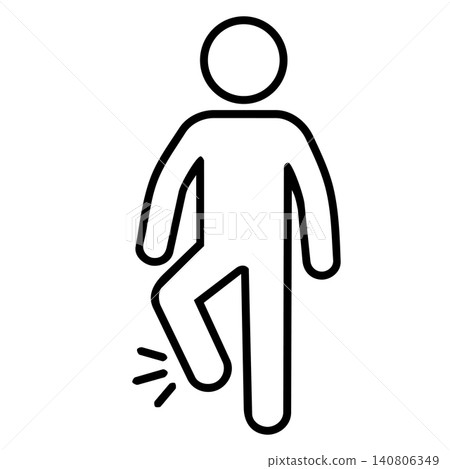 Person suffering from foot pain and ankle ache, minimalist line art icon representing leg injury, sprain, and health problems. Person suffering from foot pain and ankle ache, minimalist line art icon representing leg injury, sprain, and health problems. 140806349