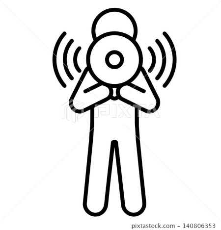 Person speaking into megaphone in front view, minimalist line art icon for direct announcements, marketing promotions, and alerts. Person speaking into megaphone in front view, minimalist line art icon for direct announcements, marketing promotions, and alerts. 140806353