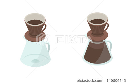 Hand-drip coffee brewing set (2 images: before and after extraction) Hand-drip coffee brewing set (2 images: before and after extraction) 140806543