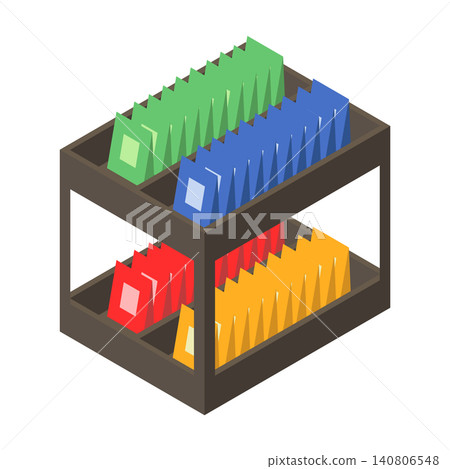Colorful drip bags stored on a two-tiered rack. Colorful drip bags stored on a two-tiered rack. 140806548