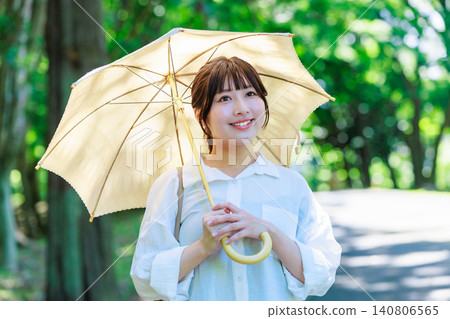 A young woman holding a parasol 140806565