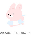 A rabbit running while holding a lifebuoy 140806702