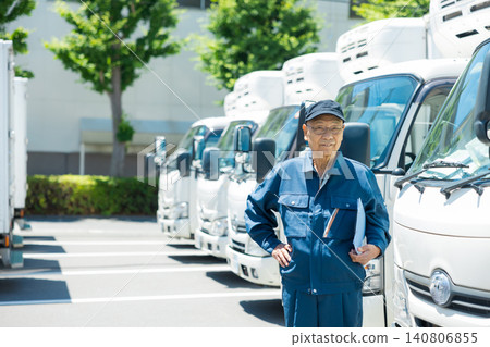 Worker standing in front of the truck Worker standing in front of the truck 140806855