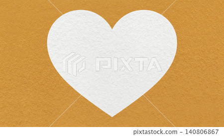 White heart on ochre yellow paper texture background with copy space for Valentines Day banner, template or greeting card 140806867