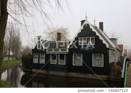 Scenery of the windmill village of Zaanse Schans [Amsterdam, Netherlands] 140807324