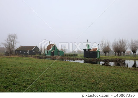 Scenery of the windmill village of Zaanse Schans [Amsterdam, Netherlands] 140807350