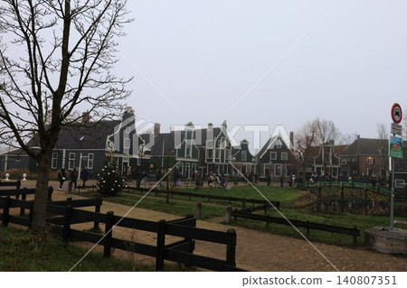 Scenery of the windmill village of Zaanse Schans [Amsterdam, Netherlands] 140807351